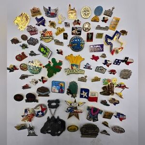 Lot of 81 Texas Lapel Pins San Antonio Alamo Fairs Parks Gold Silver Souvenir